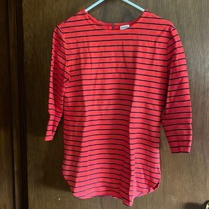 Merona Dress Top 3/4 Sleeve Red/Orange Navy Blue Stripe